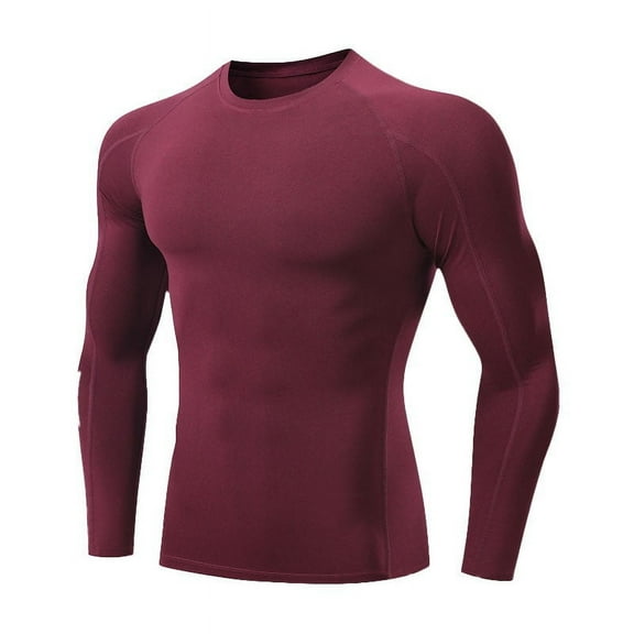 Compression T Shirts for Men Long Sleeve Crewneck Athletic Workout Tees Tops Mens Stretchy Pullover Slim Solid Breathable Gym Running Tshirts Shirt