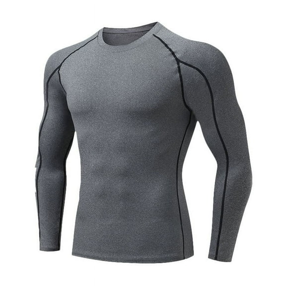 Compression T Shirts for Men Long Sleeve Crewneck Athletic Workout Tees Tops Mens Stretchy Pullover Slim Solid Breathable Gym Running Tshirts Shirt