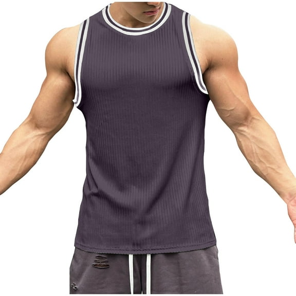 Compression Tank Top Men Qiggri Men's Round Neck Sleeveless T-Shirt Sports Casual Fashion
