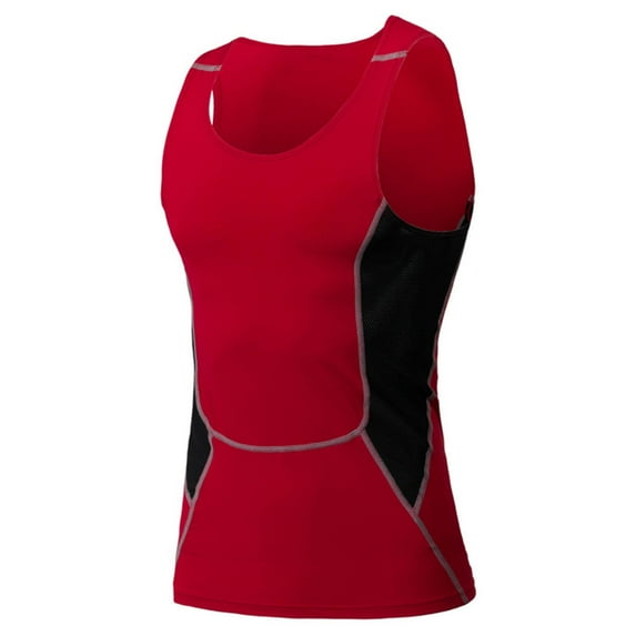 Compression Tank Tops for Men Sleeveless Crewneck Athletic Workout Shirts Stretchy Slim Pullover Color-Block Gym Running Undershirts Vests