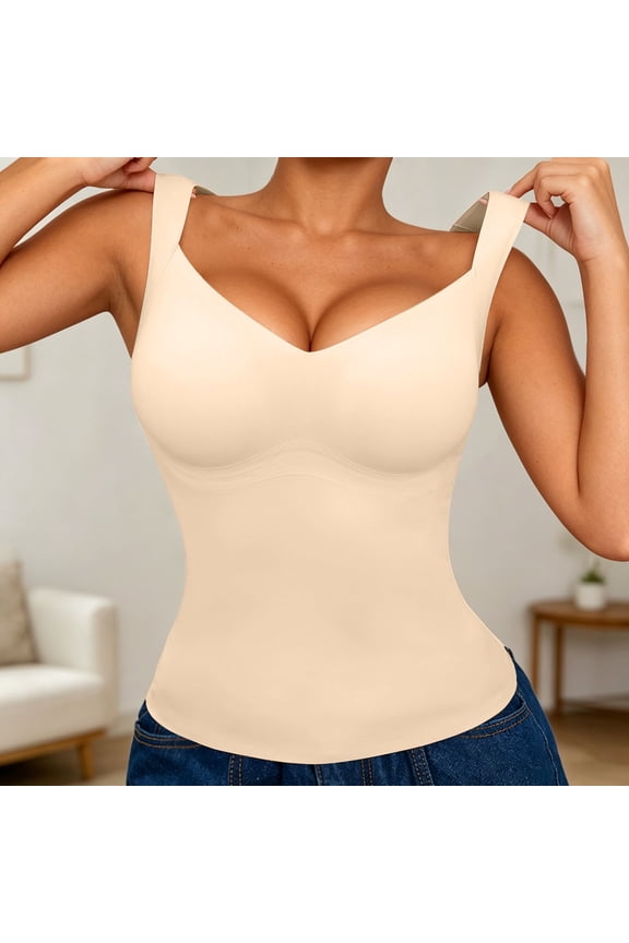 Compression Tank Tops for Women, High Shaping Crew Neck Cami, Shapewear Tummy Control Camisole(Beige,XL)