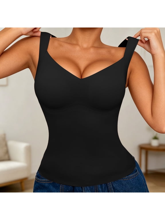 Compression Tank Tops for Women, High Shaping Crew Neck Cami, Shapewear Tummy Control Camisole(Black,L)