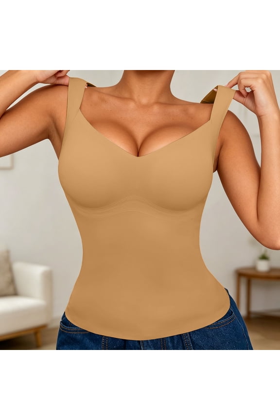 Compression Tank Tops for Women, High Shaping Crew Neck Cami, Shapewear Tummy Control Camisole(Gold,XL)