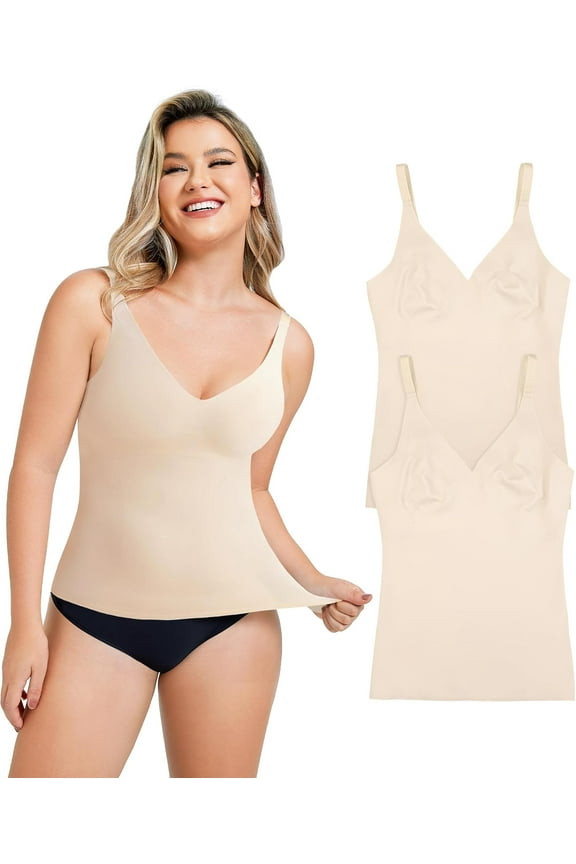 Compression Tank Tops for Women Tummy Control Shapewear Seamless Body Shaper Workout V-Neck Camisole Cami Tops