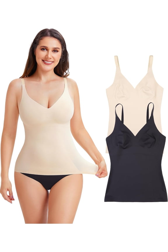 Compression Tank Tops for Women Tummy Control Shapewear Seamless Body Shaper Workout V-Neck Camisole Cami Tops