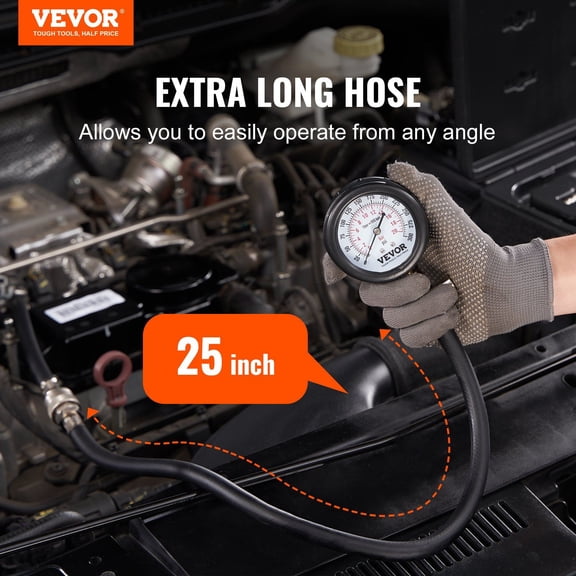 Compression Tester Adapter Kit,9 Pcs Automotive Engine Cylinder Leak Down Compression Test,Accurate Dual Scale Pressure Gauge 0-300 psi,with Long Reach Hoses&Case for Engine Cylinders