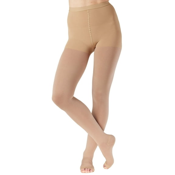 Womens Toeless Compression Tights 20-30mmHg for Circulation - Beige, Medium