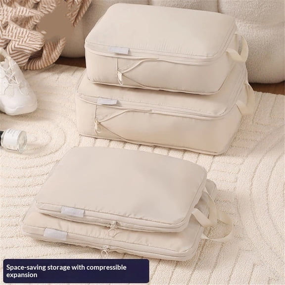 Compression Travel Luggage Organizers 8 Set, Mesh Clothes Bags Luggage Travel Packing Cubes for Carry-on Luggage, Suitcase and Backpacking Accessories (Beige,only bags)