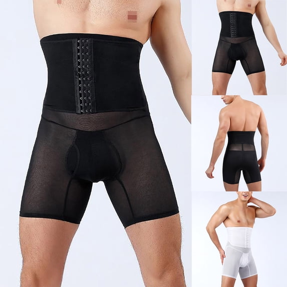 Compression Underwear Shorts for Men Shapewear High-Rise Tummy Control Bodybuilding Gym Workout Shorts White, Size M