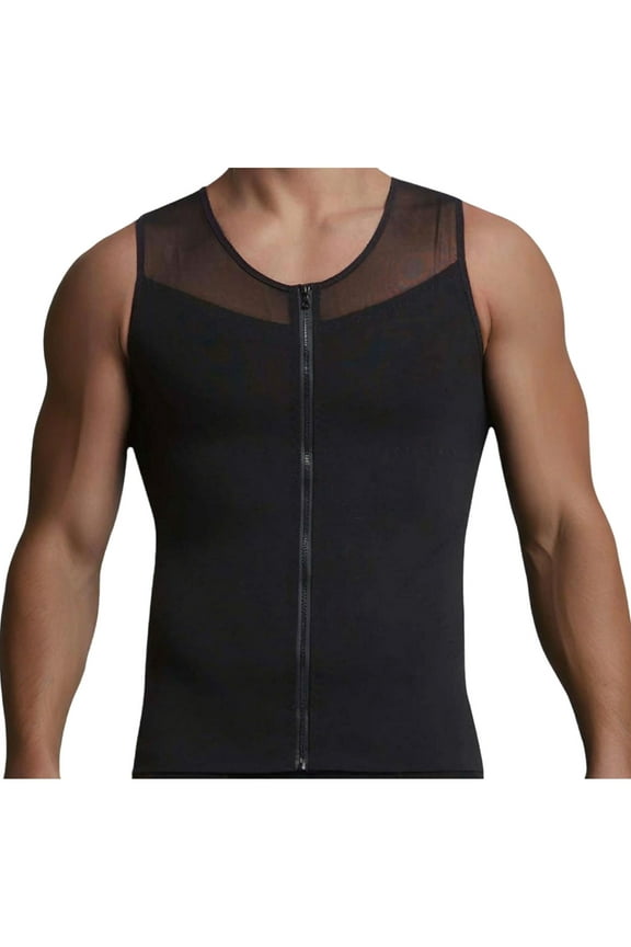 Men's Compression Vest Standard Straps Crew Neck Zip-up Sleeveless Body Shaperwear Casual Tank Tops for Tummy Control White L