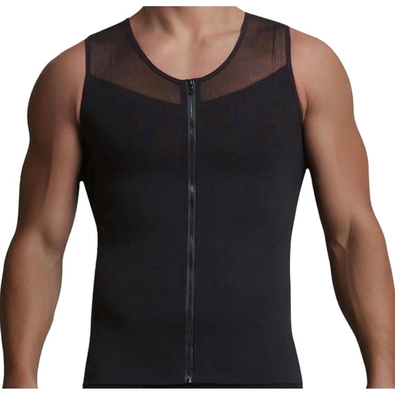 QSAWXQZ Men's Compression Vest Standard Straps Crew Neck Zip-up Sleeveless Body Shaperwear Casual Tank Tops for Tummy Control Black L