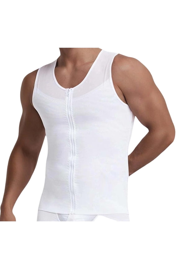 Compression Vest for Men Zippered Sleeveless Shapewear Tank White L
