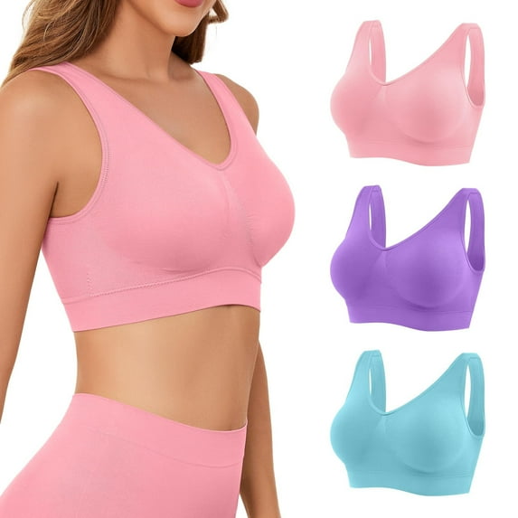 Compression Wirefree Medium Support Bra,Sports Bra with Removable Pads for Women Small to Plus Size Everyday Wear,Exercise and Offers Back Support