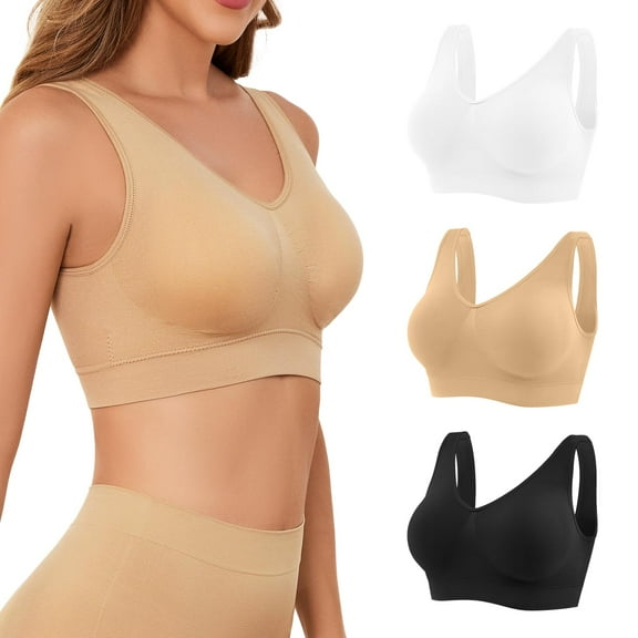 Compression Wirefree Medium Support Bra,Sports Bra with Removable Pads for Women Small to Plus Size Everyday Wear,Exercise and Offers Back Support
