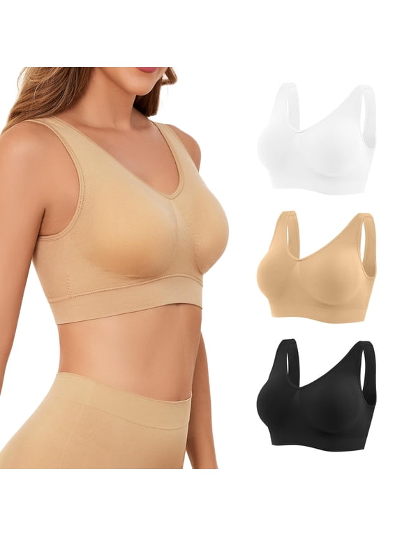 Compression Wirefree Medium Support Bra,Sports Bra with Removable Pads for Women Small to Plus Size Everyday Wear,Exercise and Offers Back Support