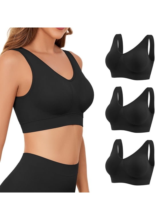Compression Wirefree Medium Support Bra,Sports Bra with Removable Pads for Women Small to Plus Size Everyday Wear,Exercise and Offers Back Support