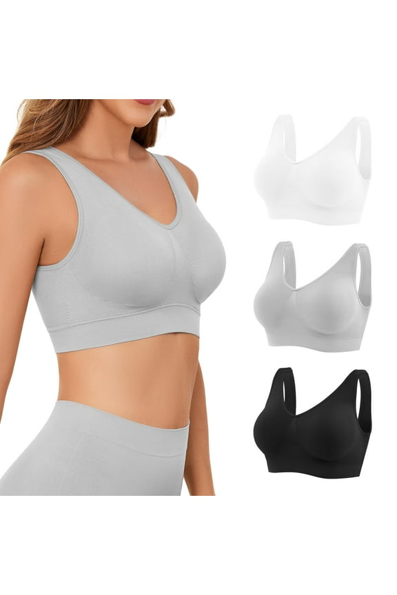 Compression Wirefree Medium Support Bra,Sports Bra with Removable Pads for Women Small to Plus Size Everyday Wear,Exercise and Offers Back Support
