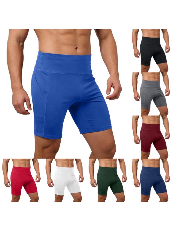Compression Workout Pants with Pockets High Elasticity Breathable Running Gym Training Base Layer Shorts Clothes for Big And Tall Men