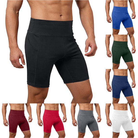 Compression Workout Pants with Pockets High Elasticity Breathable Running Gym Training Base Layer Shorts Clothes for Big And Tall Men