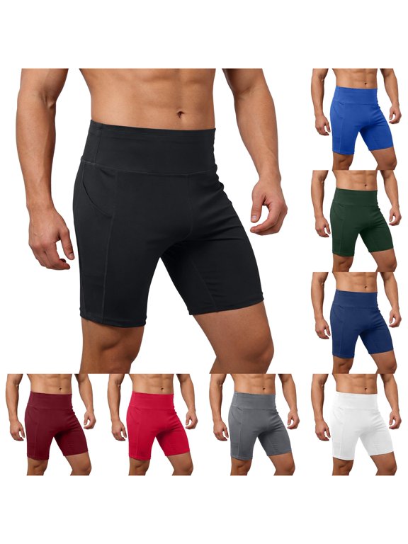 Compression Workout Pants with Pockets High Elasticity Breathable Running Gym Training Base Layer Shorts Clothes for Big And Tall Men