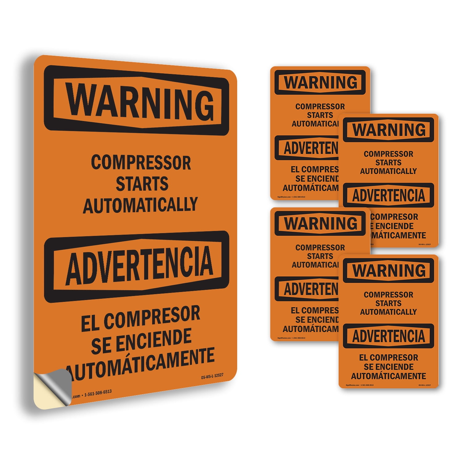 Compressor Blasts Label Compressor Starts Automatically Bilingual OSHA WARNING Vinyl Decal ...