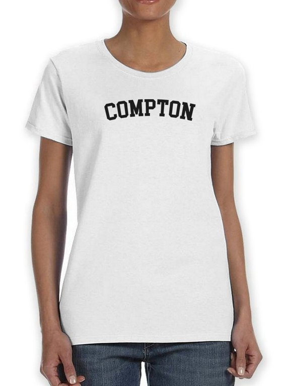 Compton Black Text Women White T-Shirt, Female Medium