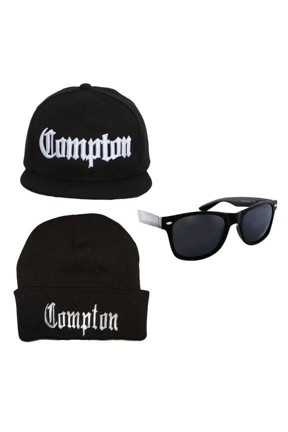 Compton Bundle Pack - Black (Shades, Beanie, Flatbill)