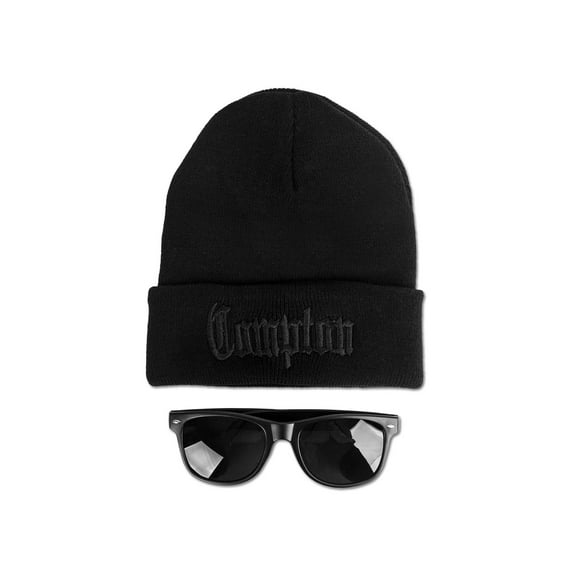 Compton City Bundle Pack (Blackout Compton Beanie + Black Sunglasses)
