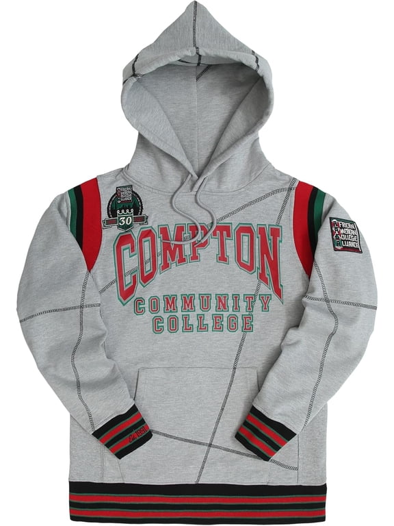 Compton College Heavyweight Hoodie, Men's Retro 90s Style Color Block Graphic Pullover Sweatshirt