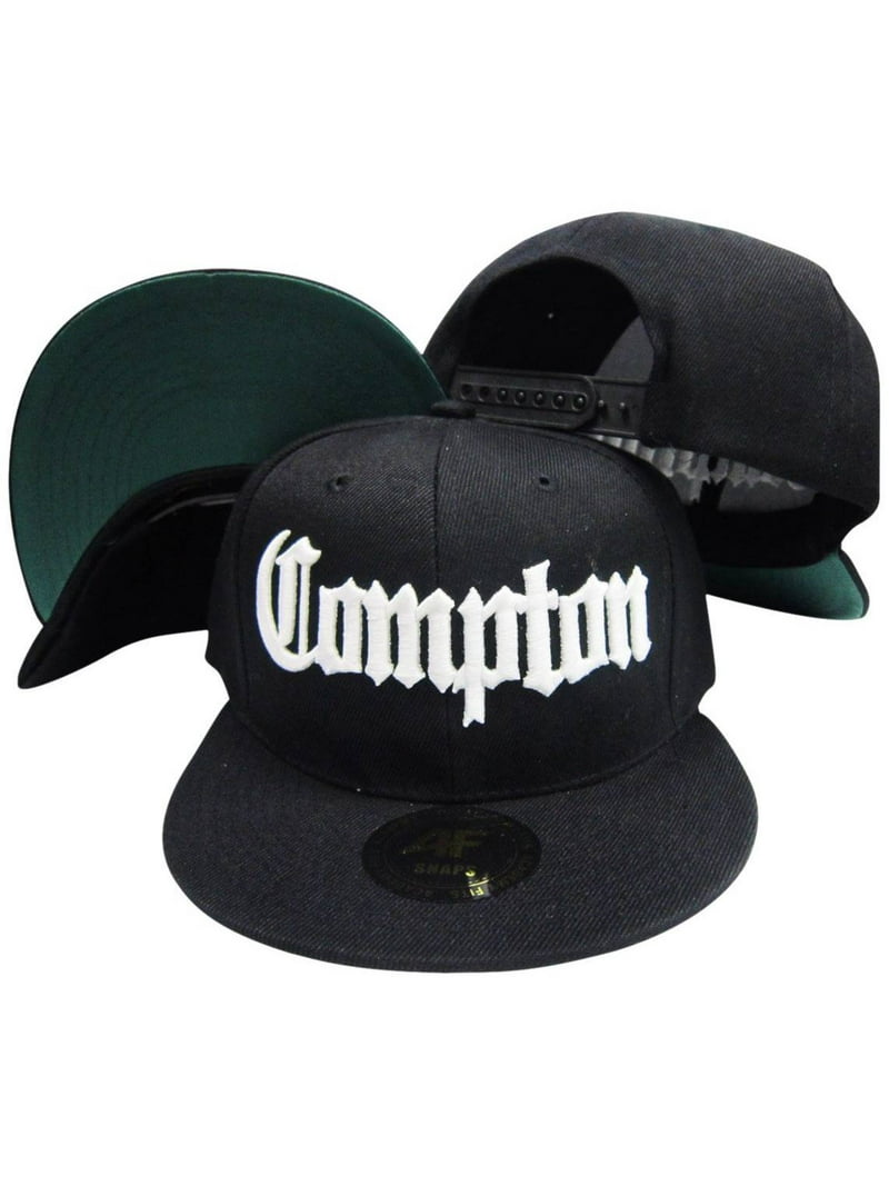 Compton Old English Black Adjustable Flatbill Snapback Hat w