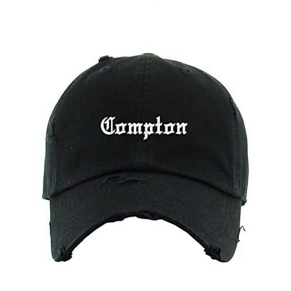 Compton Vintage Baseball Cap Embroidered Cotton Adjustable Distressed Dad Hat Black
