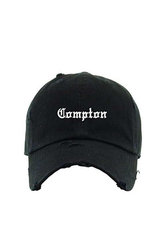 Compton Vintage Baseball Cap Embroidered Cotton Adjustable Distressed Dad Hat Black