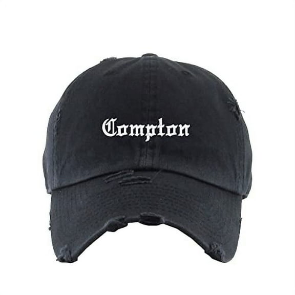 Compton Vintage Baseball Cap Embroidered Cotton Adjustable Distressed Dad Hat Brush Black
