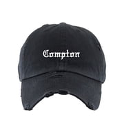Compton Vintage Baseball Cap Embroidered Cotton Adjustable Distressed Dad Hat Brush Black