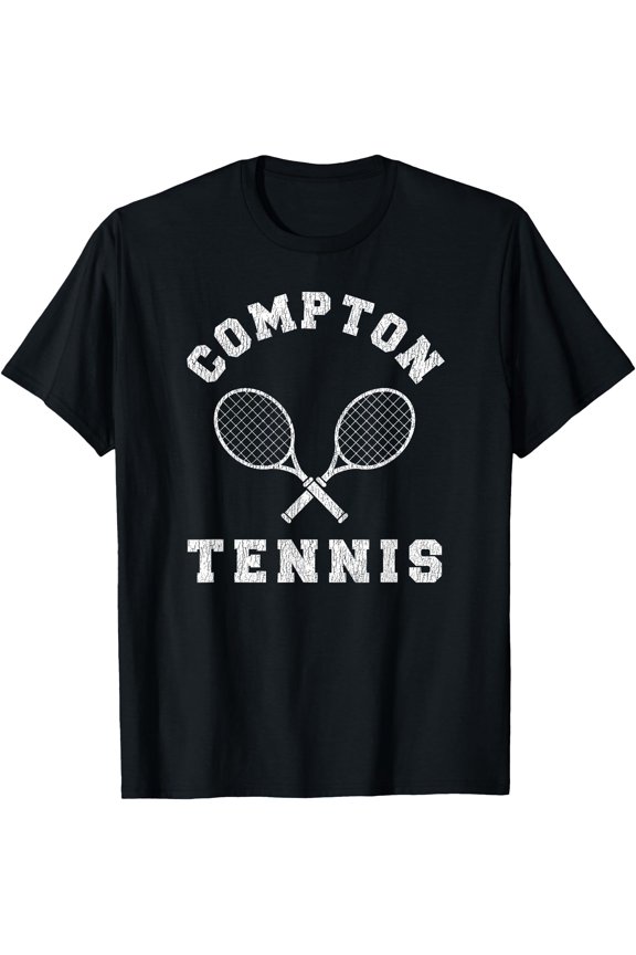 Compton Vintage Tennis Team Distressed Retro 90S Vibe Racket T-Shirt
