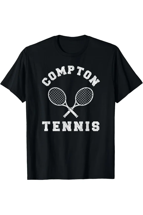 Compton Vintage Tennis Team Distressed Retro 90s Vibe Racket T-Shirt
