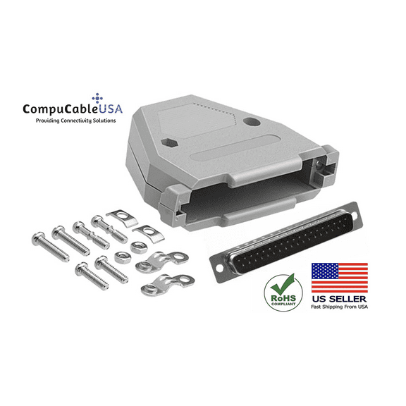 CompuCablePlusUSA.com Best DB37 Male Solder Cup Connector Kit with DB37 Plastic Hood Best Complete DB37 Male Solder Type Set Fix/Make/Assembly Your own DB37 Cable