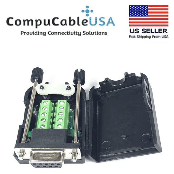 CompuCablePlusUSA.com Best DB9 Female Solderless Breakout Terminal Block Connector with Case with Thumb Screws Kit