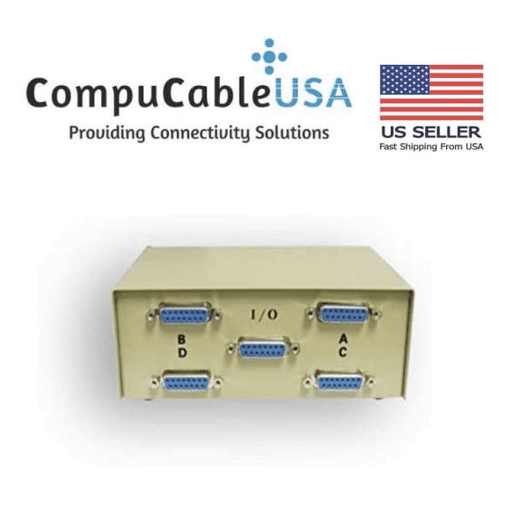 CompuCablePlusUSA.com DB15 Female, ABCD 4 Way Switch Box