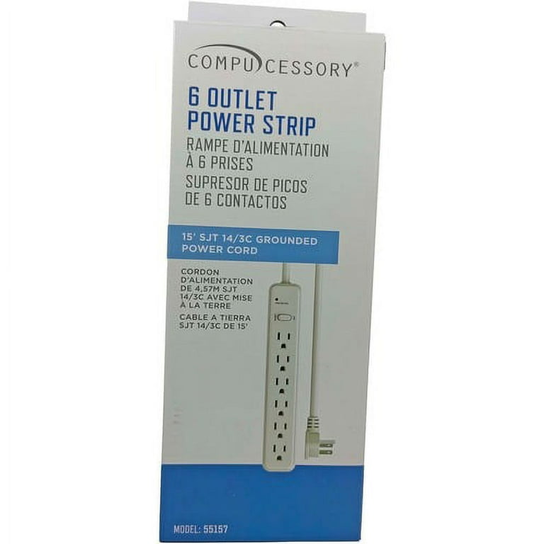 Compucessory 6-Outlet Power Strips - 6 - 15 ft Cord - 104 J Surge Energy - 15 A Current - 125 V AC Voltage - Strip - Light Gray Compucessory 6-Outlet Power Strips - 6 - 15 ft Cord - 104 J Surge Energy - 15 A Current - 125 V AC Voltage - Strip - Light Gray