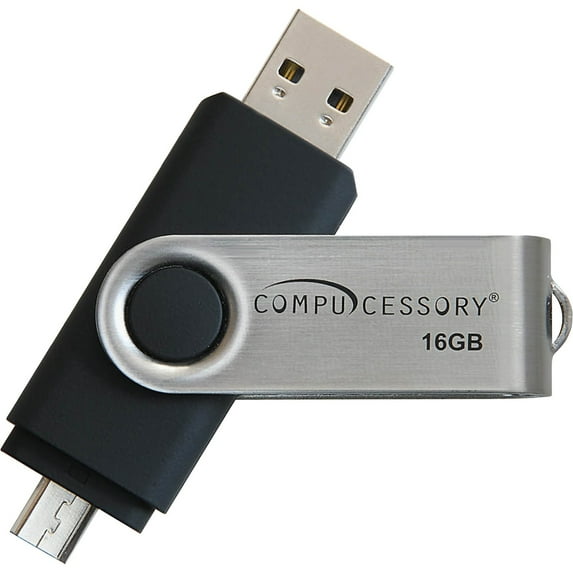 Compucessory, CCS26471, 16GB USB 2.0 Flash Drive, 1 Each, Silver,Black