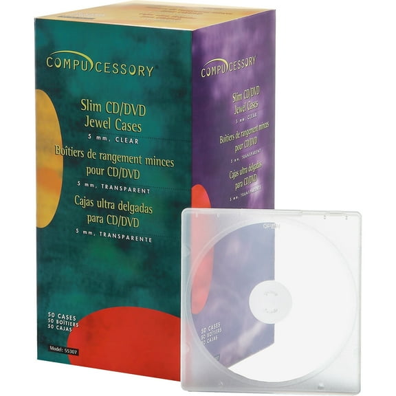 Compucessory, CCS55307, Slim Disc Case, 50, Clear,Translucent