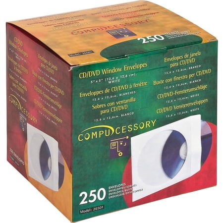 Compucessory CD/DVD White Window Envelopes - CD/DVD - 5" Width x 5" Length - 250 / Box - White | Bundle of 5