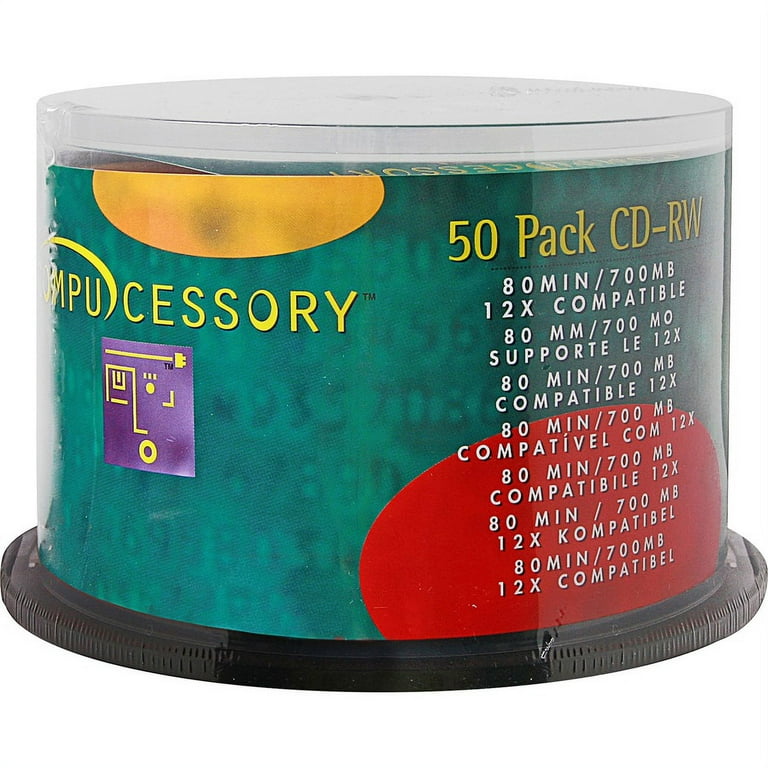 Compucessory CD Recordable Media - CD-R - 52x - 700 MB - 50 Pack Spindle - 120mm - 1.33 Hour Maximum Recording Time Compucessory CD Recordable Media - CD-R - 52x - 700 MB - 50 Pack Spindle - 120mm - 1.33 Hour Maximum Recording Time