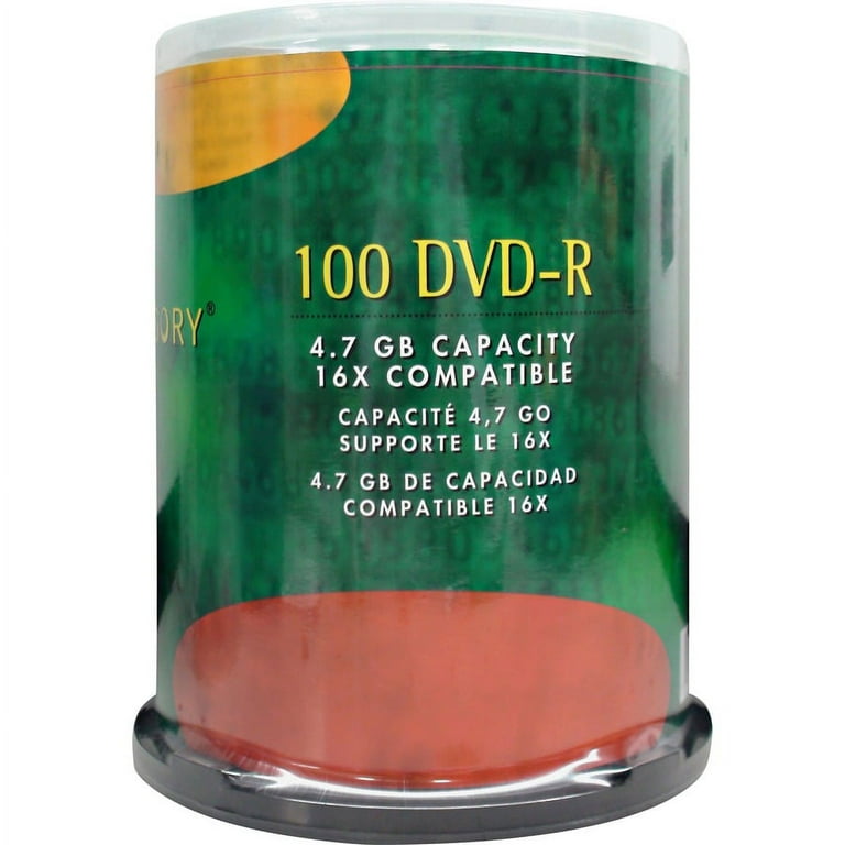 Compucessory DVD Recordable Media - DVD-R - 16x - 4.70 GB - 100 Pack - 120mm - 2 Hour Maximum Recording Time Compucessory DVD Recordable Media - DVD-R - 16x - 4.70 GB - 100 Pack - 120mm - 2 Hour Maximum Recording Time