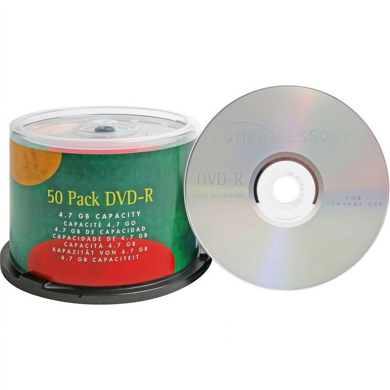 Compucessory DVD Recordable Media - DVD-R - 16x - 4.70 GB - 50 Pack - 120mm - 2 Hour Maximum Recording Time Compucessory DVD Recordable Media - DVD-R - 16x - 4.70 GB - 50 Pack - 120mm - 2 Hour Maximum Recording Time