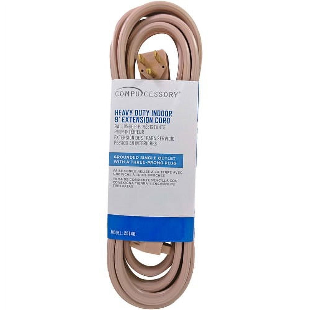 Compucessory Heavy Duty Indoor Extension Cord - 14 Gauge - 125 V AC15 A - Beige - 9 ft Cord Length - 1 Compucessory Heavy Duty Indoor Extension Cord - 14 Gauge - 125 V AC15 A - Beige - 9 ft Cord Length - 1