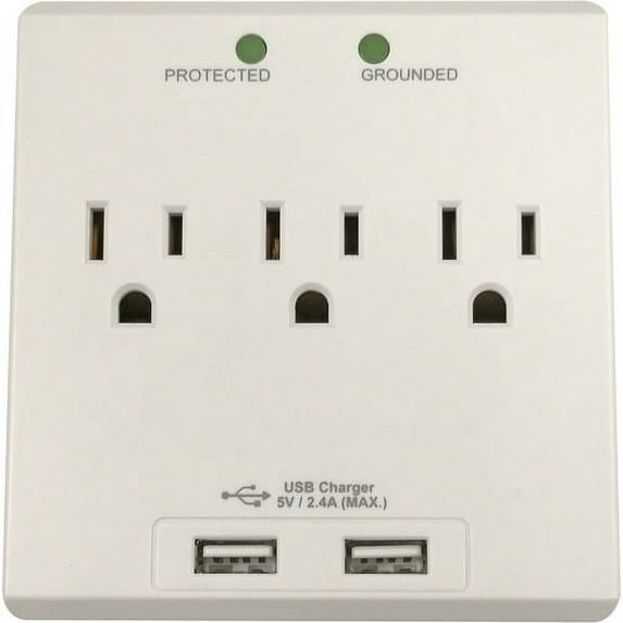 Compucessory Wall Charger Station - 3 x AC, 2 x USB - 2.40 A | Bundle of 2 Each