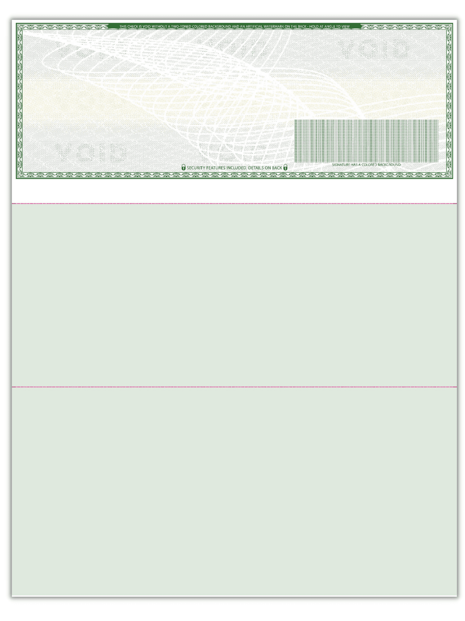 Compuchecks 100 Blank High Security Check Paper On Top - Weight # 70  Green Art Deco