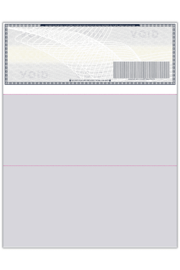 2000 High Security Blank Check Stock - Checks on Top Two Perforated Vouchers on Bottom Compatible with QuickBooks, & Laser or Inkjet Printers, Check Paper Weight # 70 (Dark Blue Art Deco)